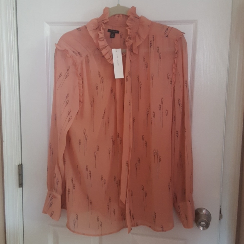Ann Taylor ruffle collar tie blouse